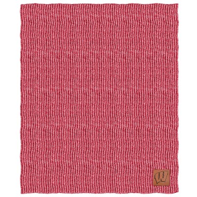 NCAA Wisconsin Badgers Two- Tone Sweater Knit Throw Blanket with Faux Leather Logo Patch