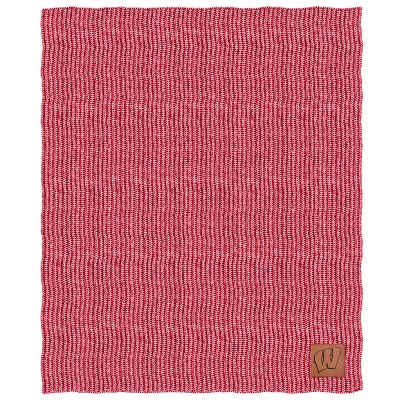 NCAA Wisconsin Badgers Two- Tone Sweater Knit Throw Blanket with Faux Leather Logo Patch