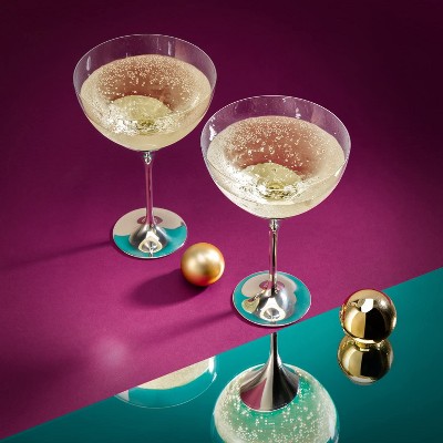 Royal Selangor Pewter Coupe Glass Pair - Domaine Collection Champagne Glasses Set of 2 Pieces Clear Elegant Cocktail Coupette Gift Box for Martini