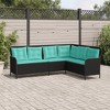 vidaXL Outdoor L-Shaped Garden Sofa - Black Poly Rattan Patio Couch with Turquoise Cushions - 87"x64.2" - 3 of 4