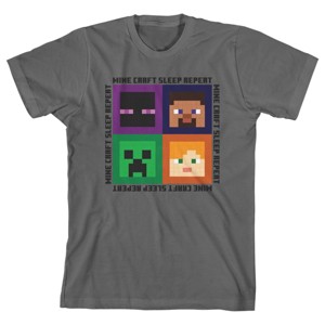 Minecraft Sleep Repeat Boy's Charcoal T-shirt - 1 of 1