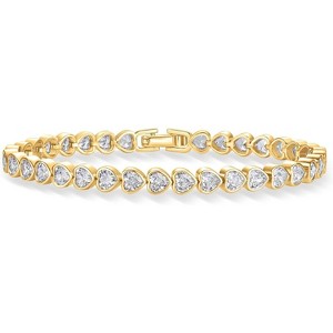 14K-18K Gold Plated Simulated Diamonds Bezel Set Tennis - Round Pear Heart Statement Bride Gold Bracelet Stack - Sizes 6.5-7.5 Inch - 1 of 4