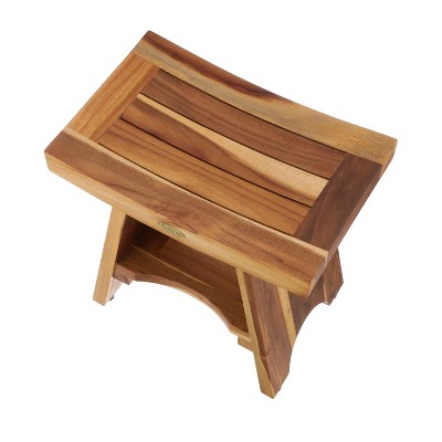 Serenity 20" EarthyTeak Solid Wood Spa Shower Bench with Shelf