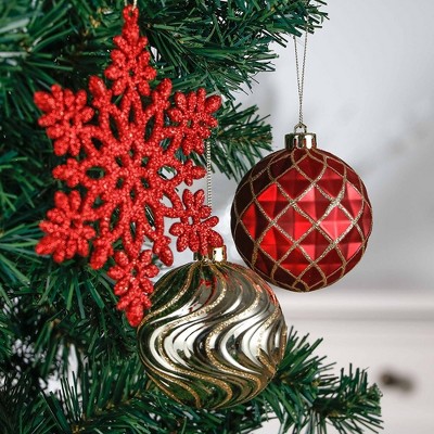 40-Piece Red and Gold Glitter Shatterproof Christmas Ornament Set