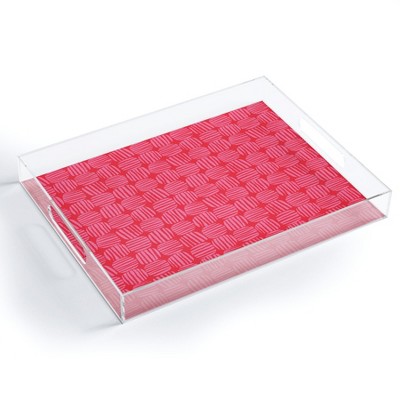 Sewzinski Striped Circle Squares Pink Acrylic Tray -Deny Designs