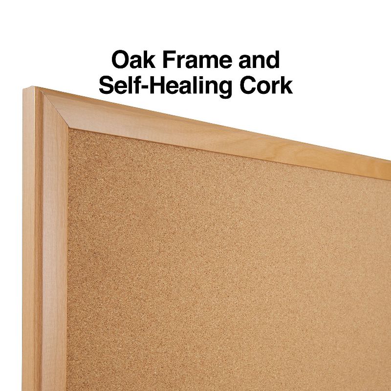 MyOfficeInnovations Standard Cork Bulletin Board Oak Finish Frame 3'W x 2'H 1682316, 3 of 6