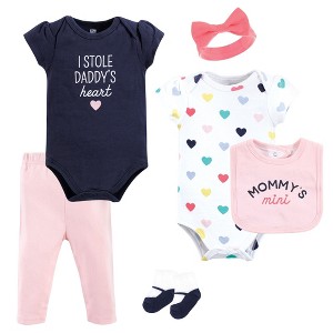 Hudson Baby Infant Girl Cotton Layette Set, Bold Mom Dad - 1 of 4