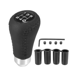 Unique Bargains Universal 5 Speed Car Gear Lever Shifter Manual Stick Shift Knob PU Leather Black Stitches - 1 of 4