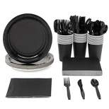 Juvale 144 Piece Black Party Supplies Dinnerware Set with Plates, Napkins, Cups, and Cutlery for Banquets and Graduation, Serves 24