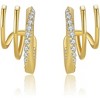 14K Gold Plated Triple Huggie Illusion Stud Earrings | Double Huggie Hoop Earrings for One Hole | Gold Hoop Earrings for Women - 3 of 4
