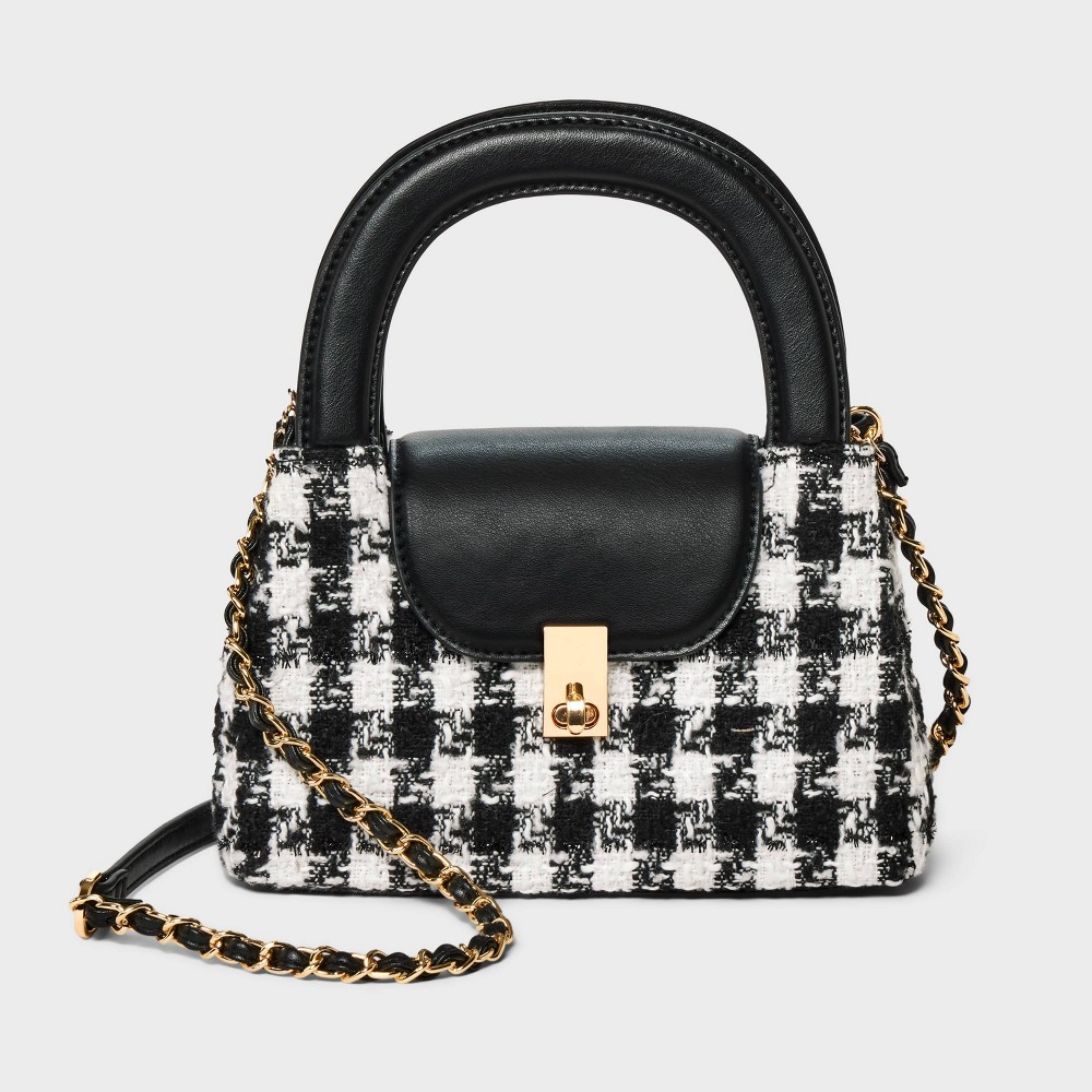 Photos - Women Bag Lady-Like Top Handle Handbag - A New Day™ Black Houndstooth