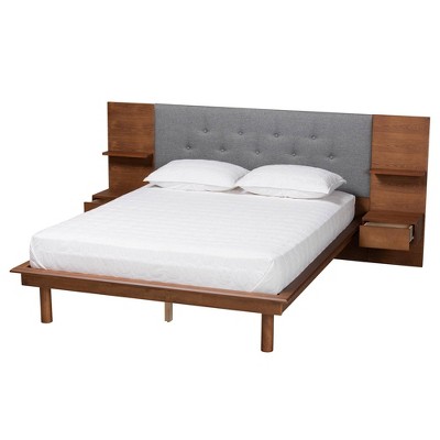Eliana Gray and Walnut King Upholstered Platform Bed with Storage