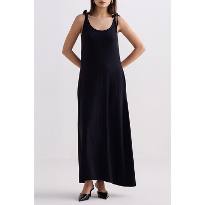 Reistor Womens Tie-Detail Maxi Dress in Black