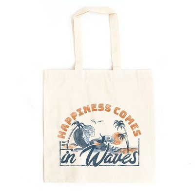 City Creek Prints Happiness Comes In Waves Colorful Canvas Tote Bag - 15x16 - Natural