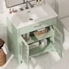 Vynxaria 31 Inch Sage Green Tempered Glass Curved Bathroom Vanity with Ceramic Sink One Complete Unit Soft Close Doors Adjustable Shelves - 4 of 4