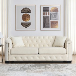 77-Inch Modern Chesterfield 3-Seater Velvet Sofa with Tufted Back and Nailhead Arms - 1 of 4
