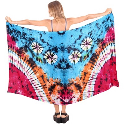 LA LEELA Women's Long Vacation Beachwear Swimsuit Pareo Wrap Sarong Swimwear Cover up Wraps One Size Pink, Tie Dye Design