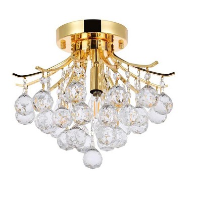 Gold and Crystal 12" Flush Mount Light with Royal Cut Crystals