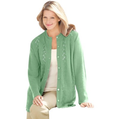 Woman Within Plus Size Long-Sleeve Pointelle Cardigan