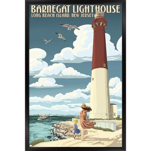 Trends International Lantern Press - New Jersey Shore, Barnegat Lighthouse Framed Wall Poster Prints - 1 of 4