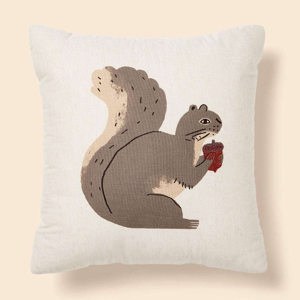 Squirrel Square Throw Pillow Almond/Gray - Spritz