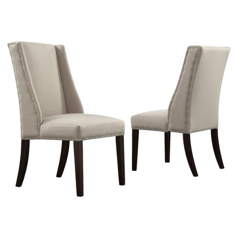Set Of 2 Harlow Wingback Dining Chair With Nailheads Wood Gray