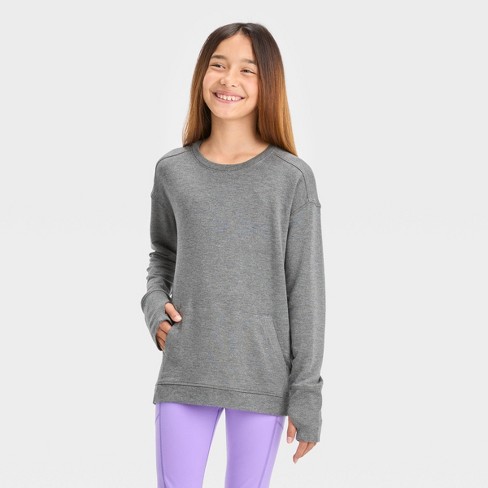 Girls' Cozy Lightweight Fleece Crewneck Sweatshirt - All In Motion™  Heathered Gray S