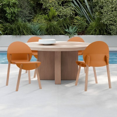 Modern Armless Outdoor Chair Set of 4, All-Weather Patio Accent Seating with Sturdy Wood Legs for Porch, Garden or Balcony-The Pop Home