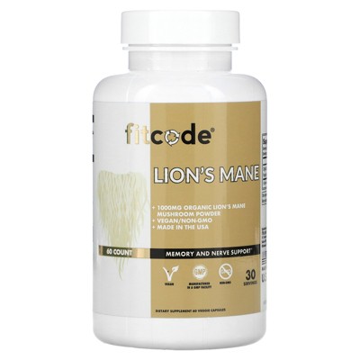 fitcode Lion's Mane, 60 Veggie Capsules (500 mg per Capsule)