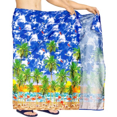 HAPPY BAY Men's Swim Bath Trunk Swimsuit Regular Surfing Swimwear Summer Sarong Long Pareo Beach Wrap One Size Blue, flamingo