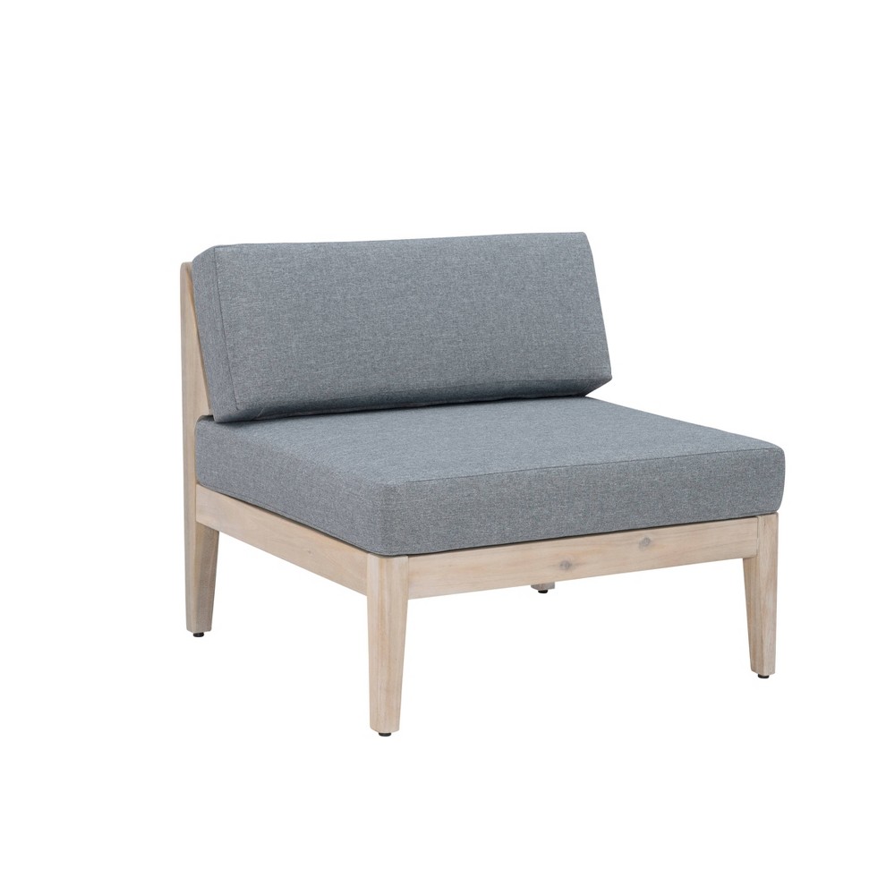 Photos - Garden Furniture Linon Summerlyn Outdoor Acacia Wood Armless Chair with Cushion Natural - : Weather-Resistant, Polyester, Foam-Filled 