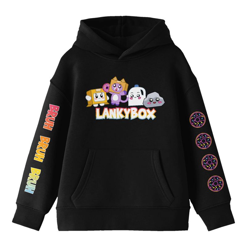 Lanky Box Cute Characters Long Sleeve Black Youth Hooded Sweatshirt, 1 of 5