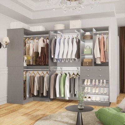 Aheaplus Large Closet System with Wooden Drawers and Shoe Racks
