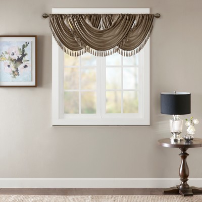 Bronze Faux Silk Waterfall Valance with Tassel Trim