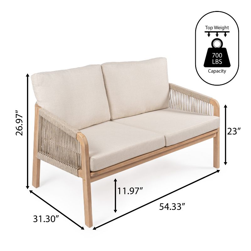 Arwen Modern Bohemian Roped Acacia Wood Outdoor Loveseat with Cushions - JONATHAN Y, 4 of 10