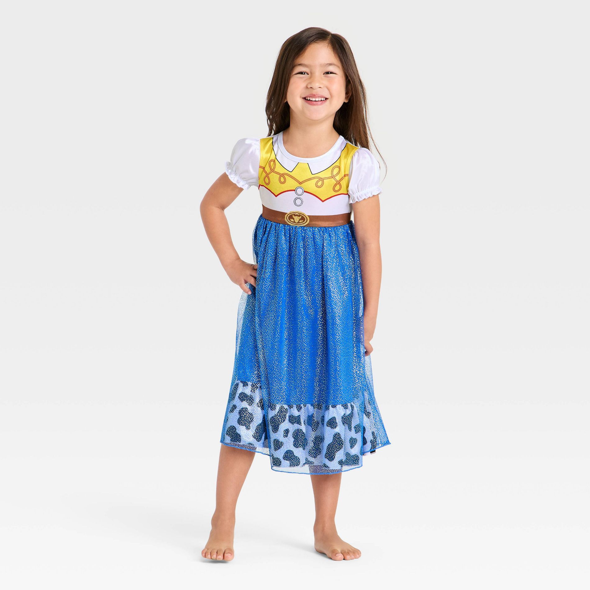 Toddler Girls' Toy Story Jessie Fantasy Short Sleeve Nightgown - Blue/White/Yellow