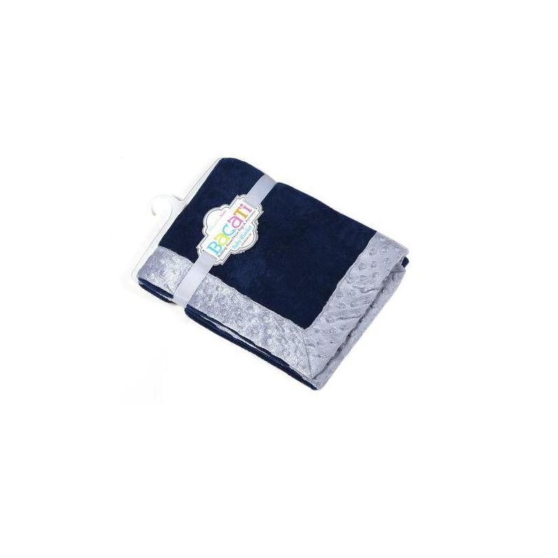 Bacati - Solid Navy Blue with Solid Border Blanket (Navy Blue/Grey Border), 3 of 5