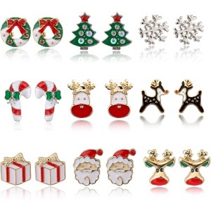 9-18 Pairs Women Christmas Earring Set, Cute Festive Jewelry Hypoallergenic Christmas Gifts for Kids Teens Girls (9 Pairs B Style) - 1 of 4