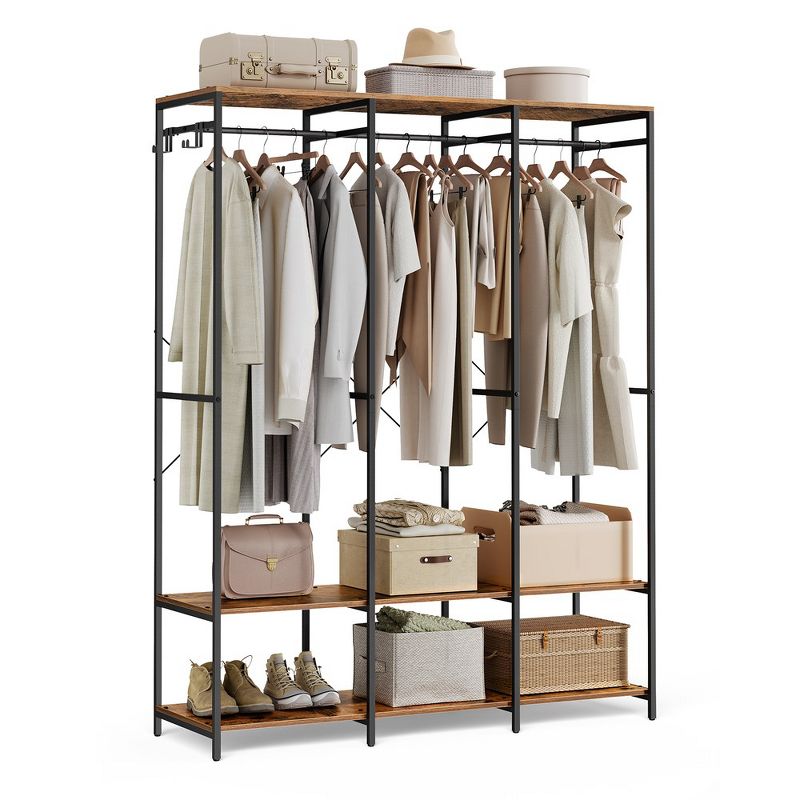 SONGMICS Clothes Rack, Iron and Wood Wardrobe Closet Organizer, Heavy Duty Garment Rack with Hanging Rods, 1 of 8