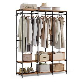 SONGMICS Clothes Rack, Iron and Wood Wardrobe Closet Organizer, Heavy Duty Garment Rack with Hanging Rods