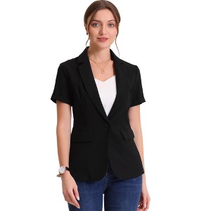 INSPIRE CHIC Women's Notch Lapel Collar One Button Office Formal Short Sleeve Blazer - 1 of 4