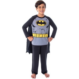 DC Comics Boys' Batman Costume Raglan Shirt And Pants Pajama Set with Cape Batman - 1 of 4
