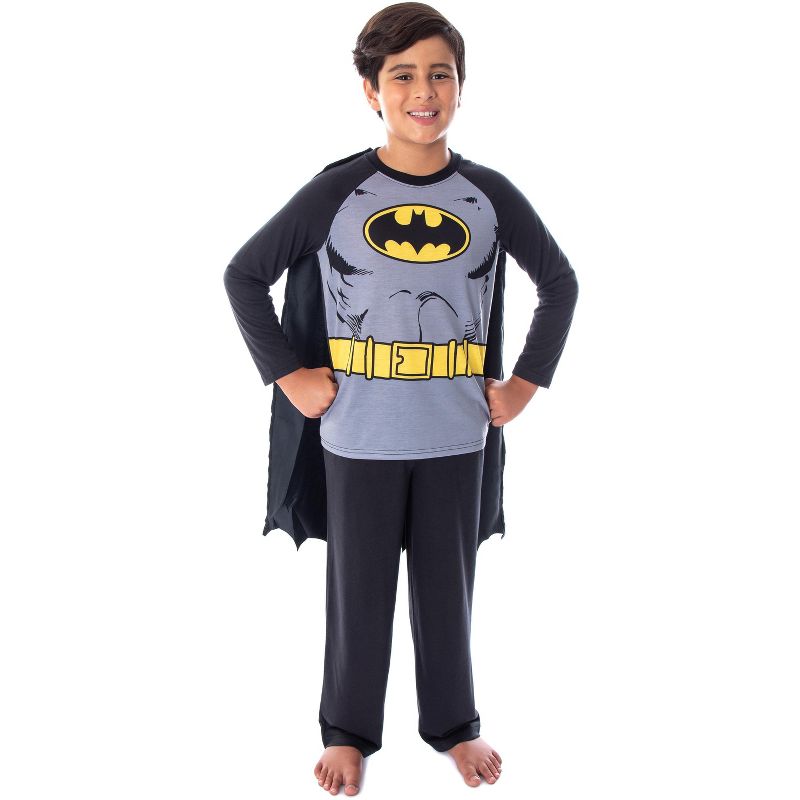 DC Comics Boys' Batman Costume Raglan Shirt And Pants Pajama Set with Cape Batman, 1 of 5
