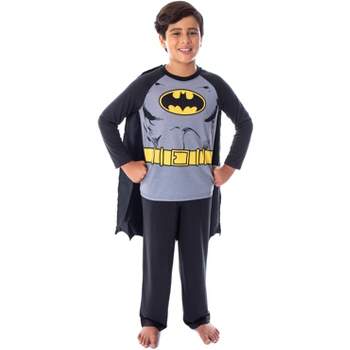 DC Comics Boys' Batman Costume Raglan Shirt And Pants Pajama Set with Cape Batman
