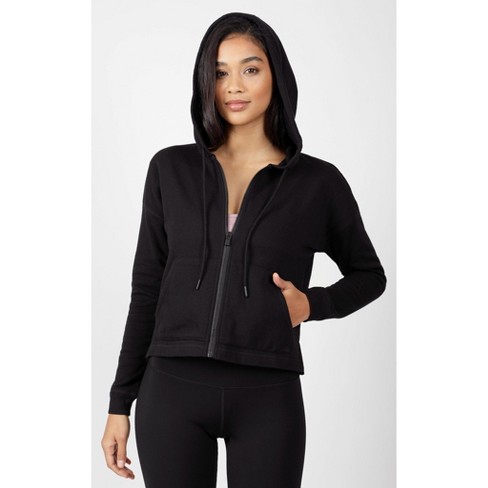 90 Degree By Reflex Womens Casual Fit Long Sleeve Hooded Fleece Jacket -  Black Small