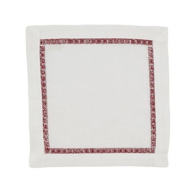 Burgundy Embroidered Border Polyester Cocktail Napkins, Set of 4