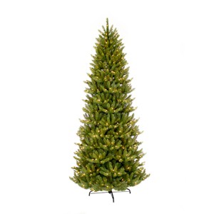 Puleo 9ft Pre-lit Slim Artificial Christmas Tree Forest Fir: Hinged Branches, 550 Clear Lights, Indoor Use, PVC - 1 of 4