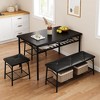 4-Piece Dining Set w/Bench - Kitchen Table w/Storage Shelves & PU Cushions, Metal/Wood Design for Small Spaces - 2 of 4