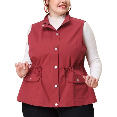 Agnes Orinda Women's Plus Size Utility Cargo Pockets Drawstring Waist Sleeveless Scrub Vests
