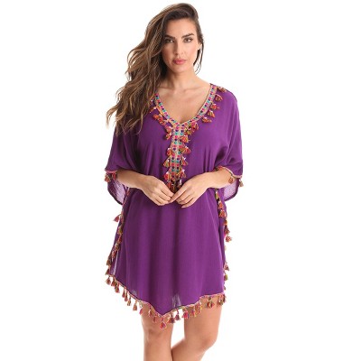 Riviera Sun Womens Swimsuit Beach Cover Up  - Caftan for Women with Tassels and Embroidery